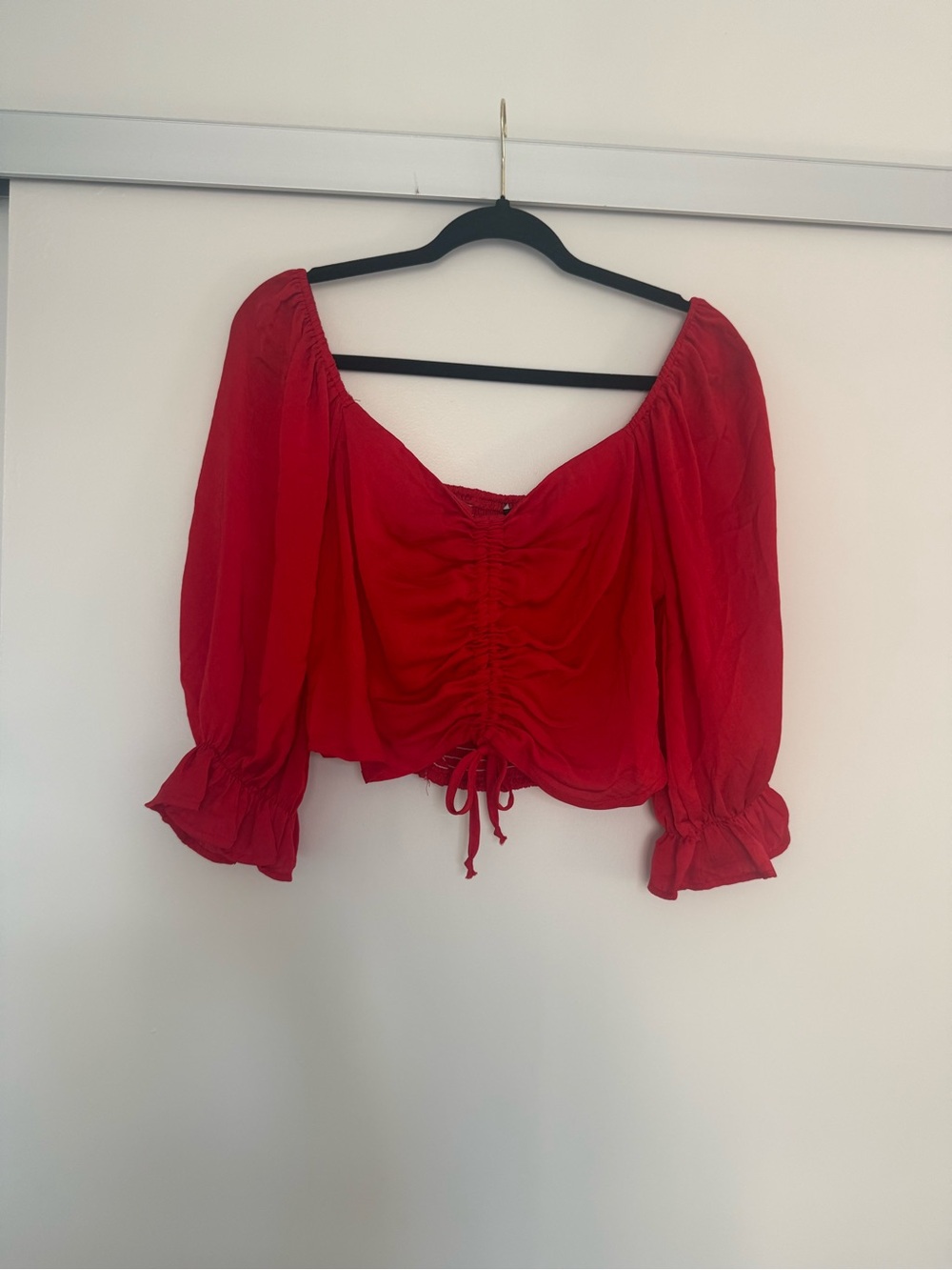 Red Ruched Crop Top - Women